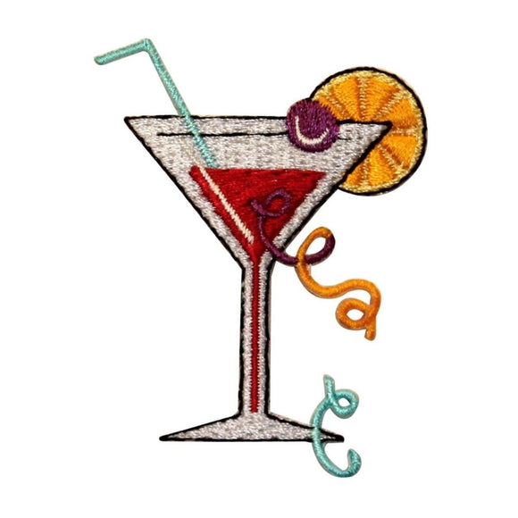 ID 1138 Red Martini Patch Cocktail Mix Drink Glass Embroidered Iron On Applique