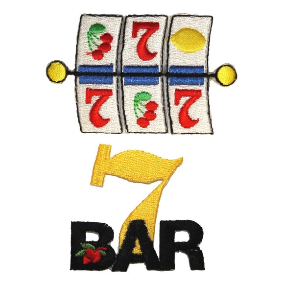 ID 0074AB Set of 2 Slot Machine 7 Bar Patch Casino Embroidered Iron On Applique
