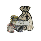 ID 0089 Poker Chips Money Bag Patch Las Vegas Embroidered Iron On Applique