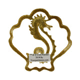 ID 0303 Seahorse In A Seashell Outline Patch Ocean Embroidered Iron On Applique
