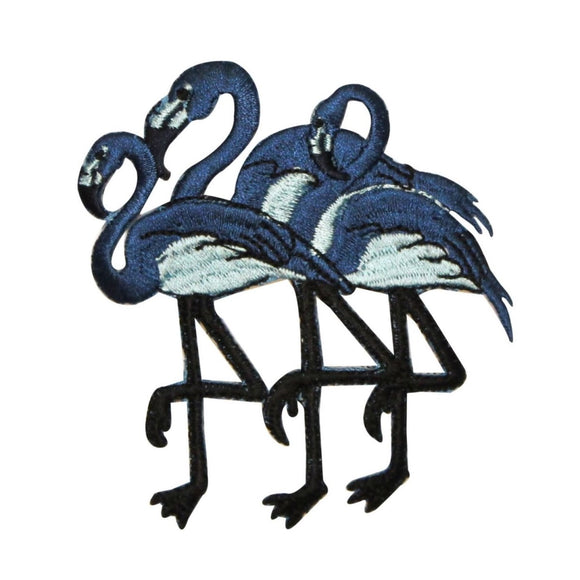 ID 0515 Flock of Flamingos Patch Birds Crane Stand Embroidered Iron On Applique
