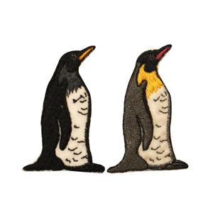 ID 0547AB Set of 2 Penguin Walking Patch Artic Bird Embroidered Iron On Applique