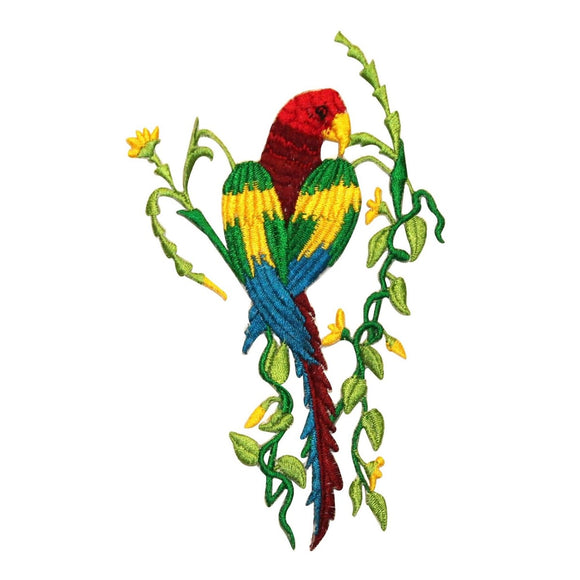 ID 0615 Jungle Parrot In Vines Patch Exotic Bird Embroidered Iron On Applique
