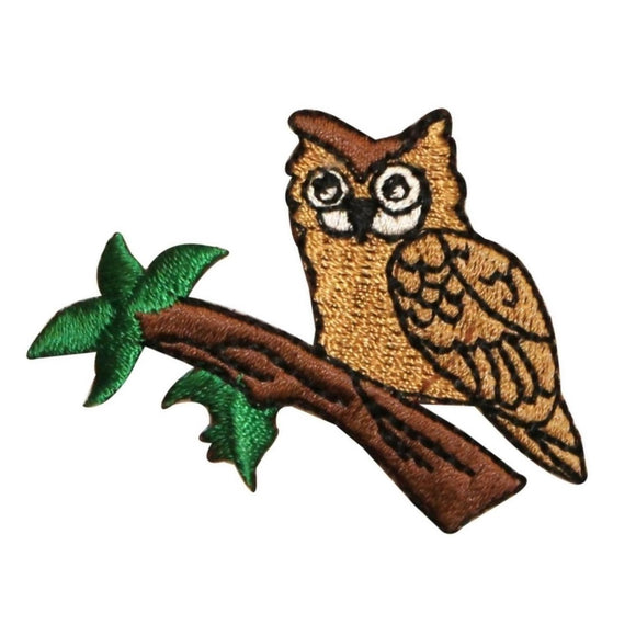 ID 0622 Owl On Branch Patch Nocturnal Bird Sleep Embroidered Iron On Applique