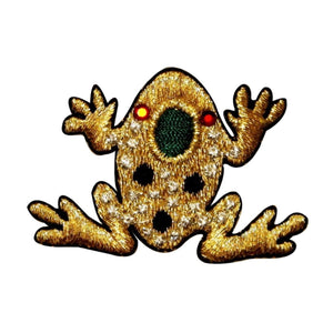 ID 0736 Shiny Frog Symbol Patch Golden Amphibian Embroidered Iron On Applique