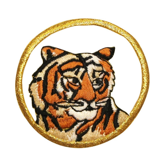 ID 0750 Tiger Head Badge Patch Wild Life Zoo Embroidered Iron On Applique