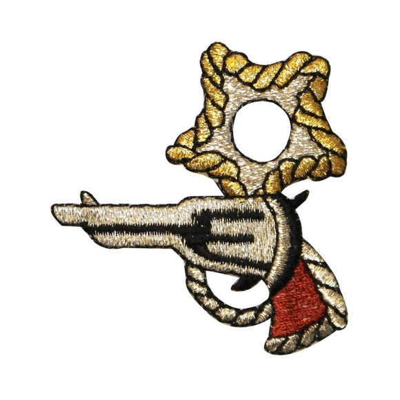 ID 1322 Western Pistol and Badge Patch Sheriff Gun Embroidered Iron On Applique