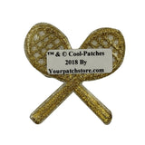 ID 1585B Gold Crossed Tennis Rackets Patch Racquet Embroidered Iron On Applique