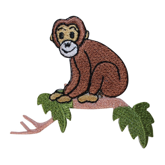ID 1641 Happy Monkey On Branch Patch Chimp Animal Embroidered Iron On Applique