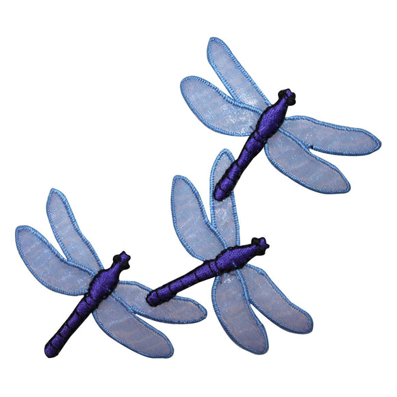 ID 1653A Purple Dragonfly Sheer Wing Insect Bug Trio Iron On Applique Patch