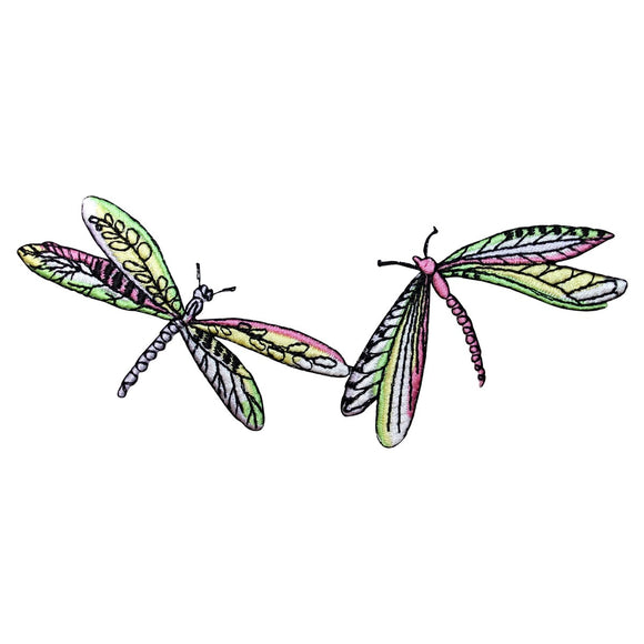 ID 1684 Colorful Dragonfly Damselfly Pair Insect Iron On Badge Applique Patch