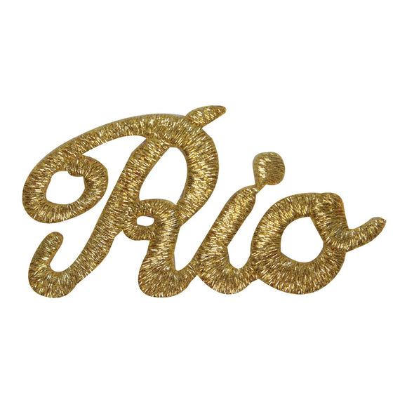 ID 1908 RIO Name Patch Travel Souvenir Brazil Gold Embroidered Iron On Applique