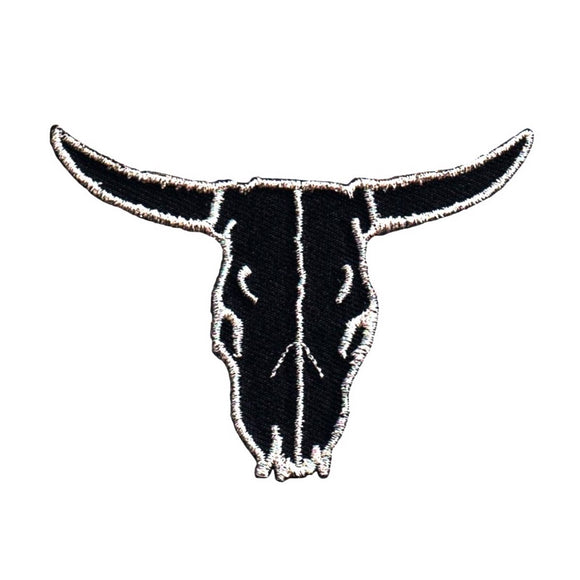 Bull Skull Black Silver Patch Bone Cattle Ranch Embroidered Iron On Applique