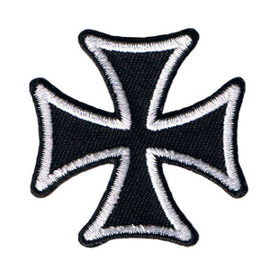 Maltese Cross Biker Patch White On Black 2" Symbol Embroidered Iron On Applique