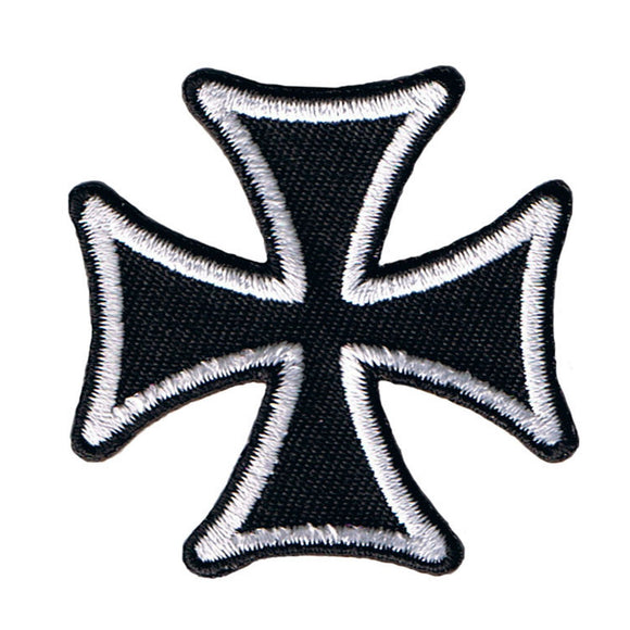 Maltese Cross Biker Patch White On Black 2