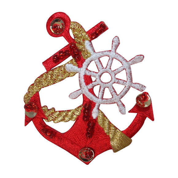 ID 2610 Beaded Nautical Anchor Patch Ship Marine Embroidered Iron-On Applique