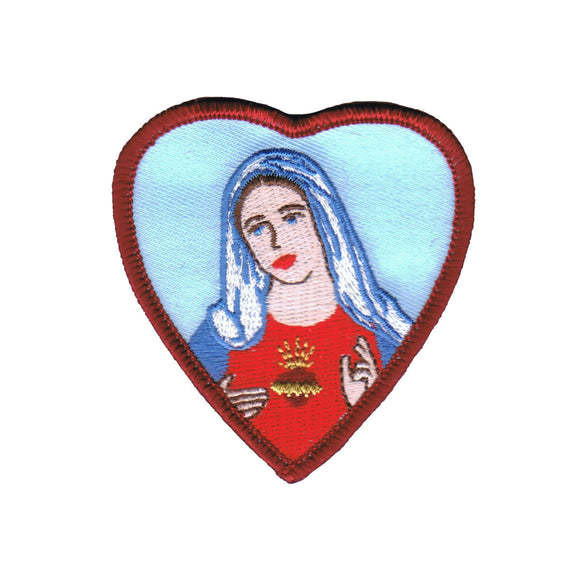 Virgin Mary Mother of Jesus Patch Heart Frame Christian Faith Iron On Applique