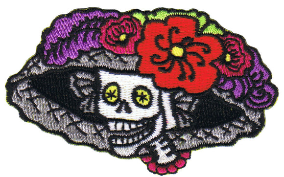Artist Lady Flower Skull Embroidered Iron On Badge Applique Patch FD