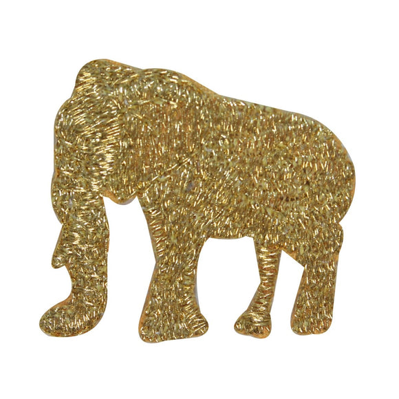 ID 2822 Small Gold Elephant Patch Metallic Symbol Embroidered Iron On Applique