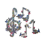 ID 3188A-D Set of 4 Floral Sequin Musical Notes Patches Music Iron On Applique