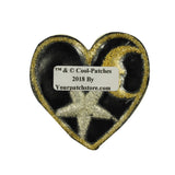 ID 3247 Night Sky Heart Patch Moon Star Love Black Embroidered Iron On Applique