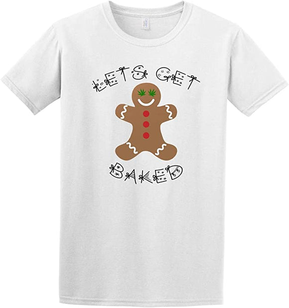 Lets Get Baked Christmas T-Shirt Holiday Gingerbread Pot 100% Cotton DTG