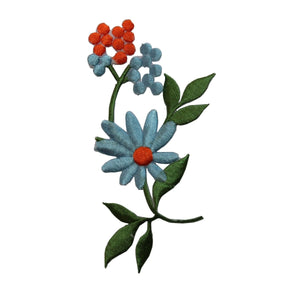 ID 6554 Blue Orange Wildflower Flower Buds Iron On Embroidered Patch Applique