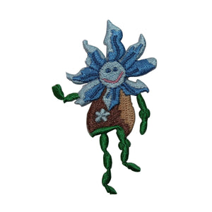 ID 6561 Blue Flower Man Garden Hero Iron On Embroidered Patch Applique