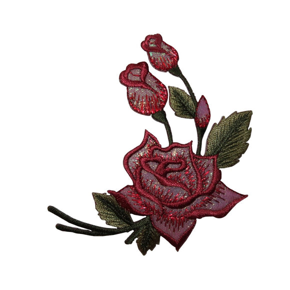ID 6668 Red Pink Rose Plant Flowers Iron On Embroidered Patch Applique