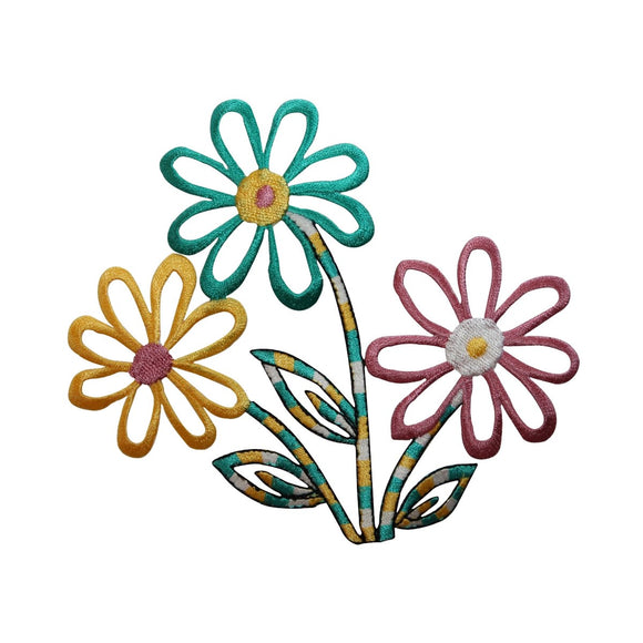 ID 6928 Multicolor Daisies Flower Plant Iron On Embroidered Patch Applique