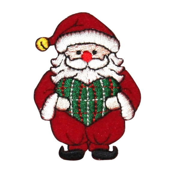 ID 8158B Fuzzy Santa Holding Heart Patch Christmas Embroidered Iron On Applique