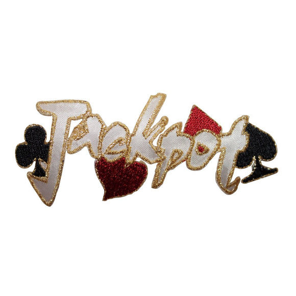 ID 8605 Jackpot Casino Sign Patch Gamble Card Suits Embroidered Iron On Applique