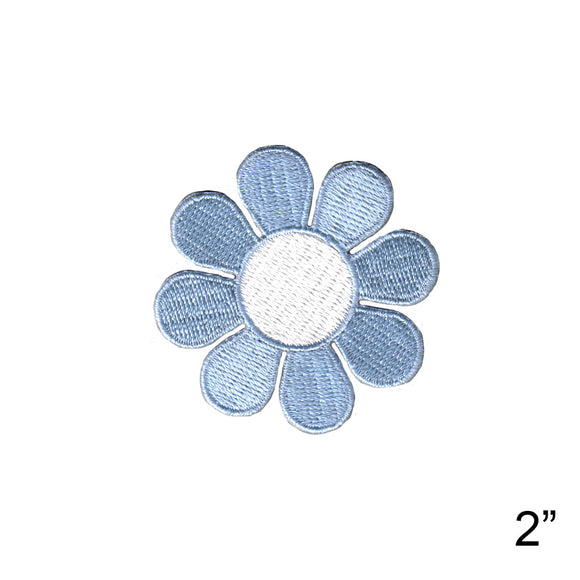 2 Inch Daisy Light Blue Petals White Center Flower Iron-On Patch Craft Applique