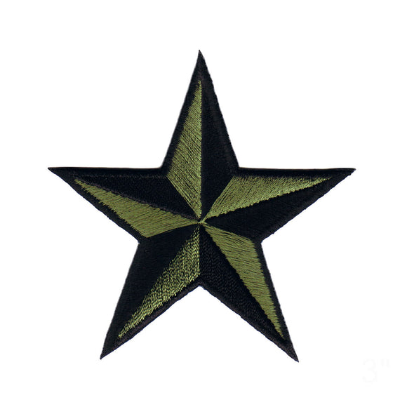 3 INCH Army Green Black Nautical Star Patch Tattoo Embroidered Iron On Applique