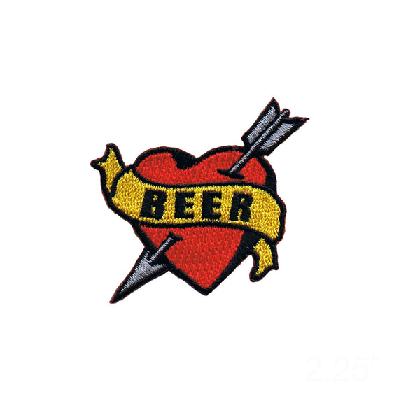 Tattoo Art Beer Heart Patch Pierced Arrow Banner Embroidered Iron On Applique