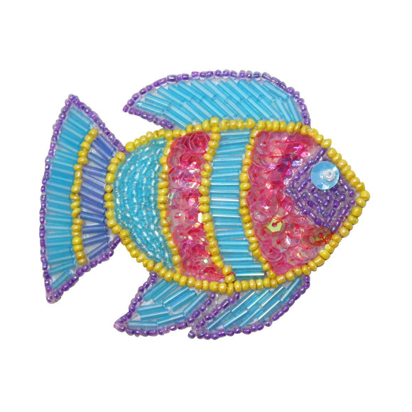 ID 9134 Sequin Tropical Fish Patch Aquarium Animal Ocean Beaded Iron On Applique
