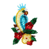 ID 9144 Parrot and Flowers Tropical Jungle Bird Beaded Iron On Applique Patch
