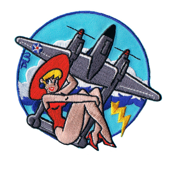 Pin Up Girl P-38 Lightning Patch Fighter Plane Bomb Embroidered Iron On Applique