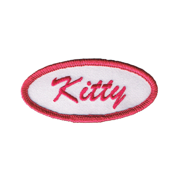 Kitty Name Tag Pink Patch Novelty Girls Badge Sign Embroidered Iron On Applique