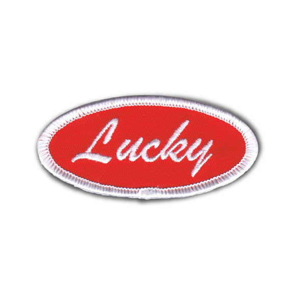 Lucky Name Tag Red Patch Novelty Badge Uniform Sign Embroidered Iron On Applique
