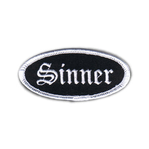 Sinner Name Tag Patch White Novelty Badge Evil Sign Embroidered Iron On Applique