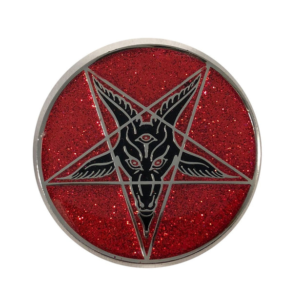 Red Pentagram Baphomet Head Enamel Pin Satan Sparkle Goat Kreepsville Hat Lapel