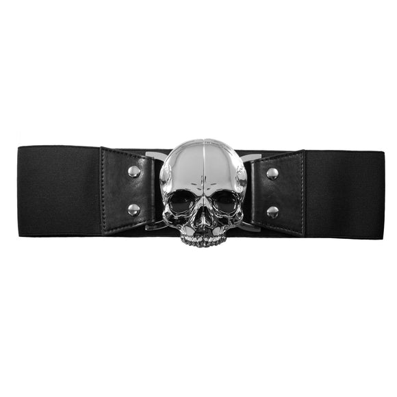 Chrome Skull Black Elastic Waist Belt Kreepsville Gothic Horror Fashion