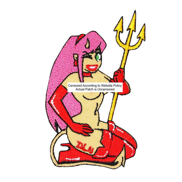 Topless Devil Woman Patch Sexy Seductive Hot Babe Embroidered Iron On Applique