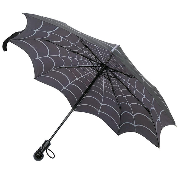 Skull Handle Spiderweb Umbrella With Sleeve Auto Pop Up 42