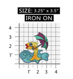 ID 0229 Fish Holding Umbrella Patch Ocean Waves Embroidered Iron On Applique