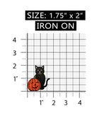 ID 0814 Happy Black Cat and Pumpkin Patch Halloween Embroidered Iron On Applique