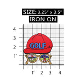ID 1484 Large Golf Hat Scene Patch Glasses Golfing Embroidered Iron On Applique