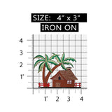 ID 1758 Tropical Beach House Scene Patch Vacation Embroidered Iron On Applique