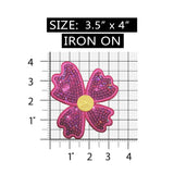 ID 5006 Pink Sequin Flower Patch Garden Craft Bloom Embroidered Iron On Applique